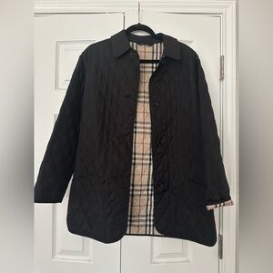Black Quilted Coat with Plaid Lining